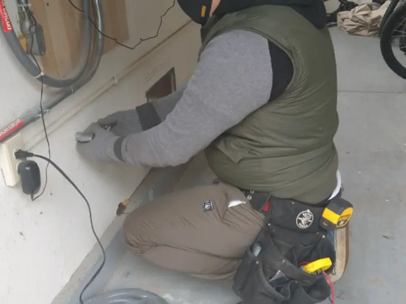 Electrician performing outlet wiring in a St. Stephens garage